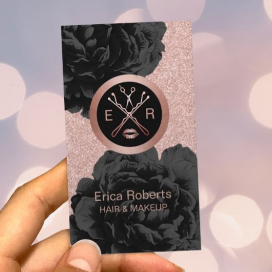 Makeup Artist Beauty Salon Roos Gold Black Floral Visitekaartje