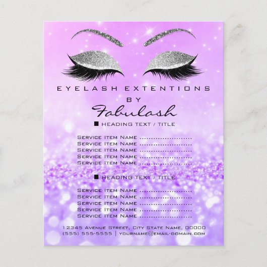Makeup Artist Beauty Salon Silver Glitter Lavanda3 Flyer (Voorkant)