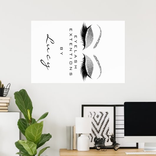 Makeup Artist Beauty White Eyebrow Silver Glitter Poster (Thuiskantoor)