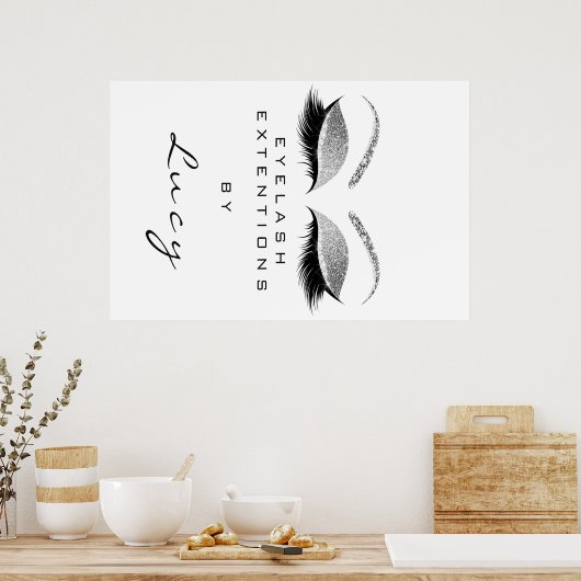 Makeup Artist Beauty White Eyebrow Silver Glitter Poster (Keuken)