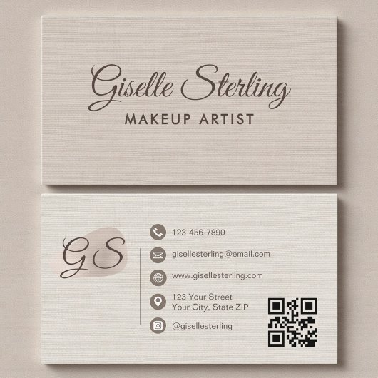 Makeup Artist Beige Linen Modern Elegant QR Code Visitekaartje