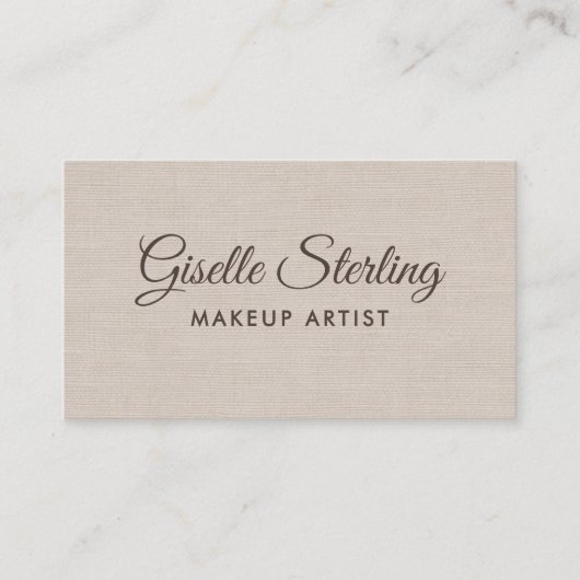 Makeup Artist Beige Linen Modern Elegant QR Code Visitekaartje (Voorkant)