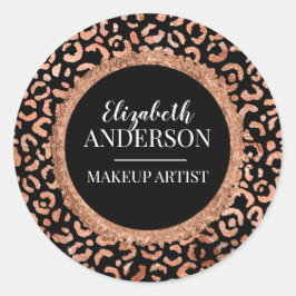 Makeup Artist Black Chic Leopard Print Ronde Sticker