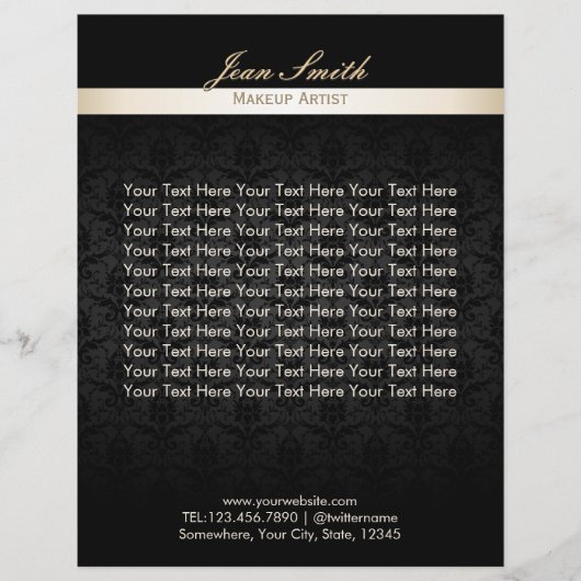 Makeup Artist Black Damask Beauty Salon Brochures (Voorkant)