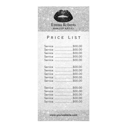 Makeup Artist Black Glitter Lips Silver Price List Reclamekaart (Voorkant)