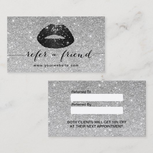 Makeup Artist Black Glitter Lips Silver Reference Aanbevelingskaartje (Voorkant / Achterkant)