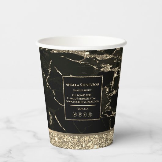 Makeup Artist Black Gold Marble Paper Cup Papieren Bekers (Achterkant)