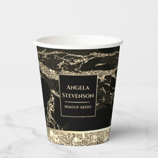 Makeup Artist Black Gold Marble Paper Cup Papieren Bekers (Voorkant)