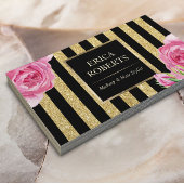 Makeup Artist Black & Gold Stripes Modern Floral Visitekaartje