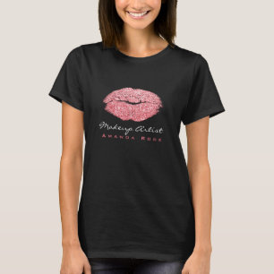 Makeup Artist Black Kiss Lips Snoep Roze Glitter T-shirt