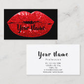 Makeup Artist Black Red Kiss Lips VIP Glitter Visitekaartje (Voorkant / Achterkant)