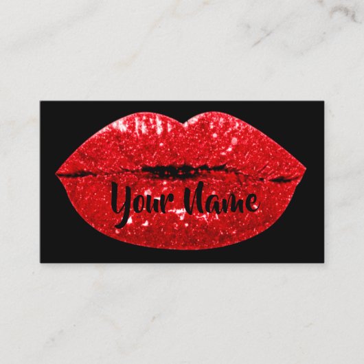 Makeup Artist Black Red Kiss Lips VIP Glitter Visitekaartje (Voorkant)