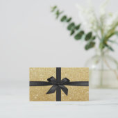 Makeup Artist Black Ribbon Wraping Gold Glitter Visitekaartje (Staand voorkant)