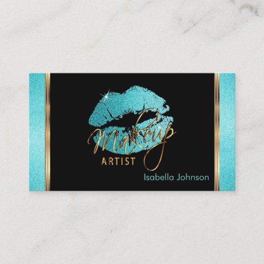 Makeup Artist Blauwgroen Glitter Appointment Afsprakenkaartje (Voorkant)
