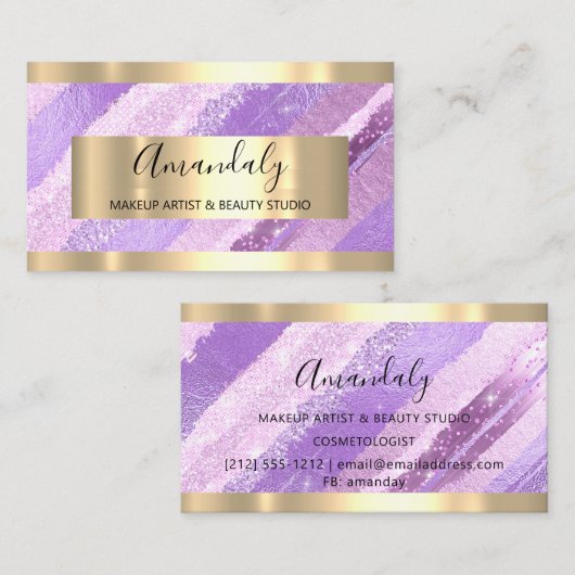 Makeup Artist Blogger Influencer Paarse Stroke Visitekaartje (Voorkant / Achterkant)