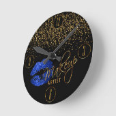 Makeup Artist Blue Lips en Gold Confetti Ronde Klok (Hoek)