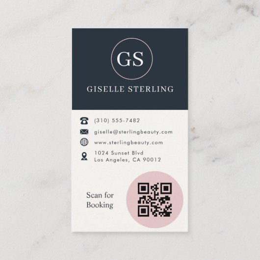 Makeup Artist Blush & Navy Photo QR Code  Visitekaartje (Achterkant)