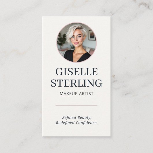 Makeup Artist Blush & Navy Photo QR Code  Visitekaartje (Voorkant)