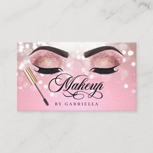 Makeup Artist Brow Eyelash Pink Glitter Visitekaartje (Voorkant)