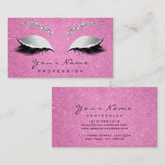 Makeup Artist Brown Lashes Glitter Gray Pink Rose Visitekaartje (Voorkant / Achterkant)