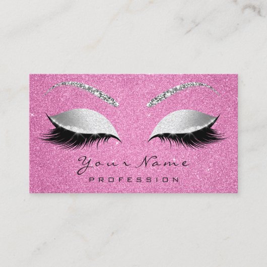 Makeup Artist Brown Lashes Glitter Gray Pink Rose Visitekaartje (Voorkant)