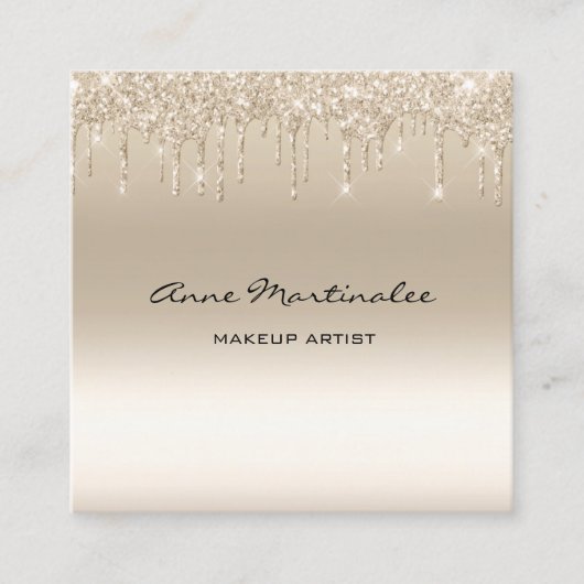 Makeup Artist Champagne Glitter Glam Drift Vierkante Visitekaartje (Voorkant)