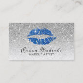 Makeup Artist Chic Blue Lips Modern Silver Glitter Visitekaartje (Voorkant)