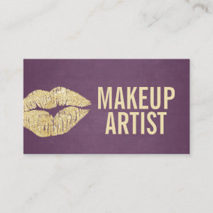 Makeup Artist Chic Gold Lips Elegant Paars Visitekaartje