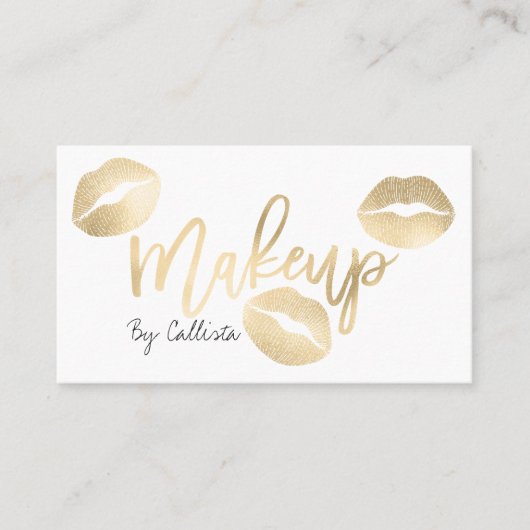 Makeup Artist Chic Gold Lips Typografie Modern Visitekaartje (Voorkant)