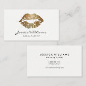 Makeup Artist Chic Handwrite Gold Lips White Visitekaartje (Voorkant / Achterkant)