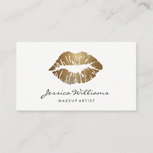 Makeup Artist Chic Handwrite Gold Lips White Visitekaartje (Voorkant)