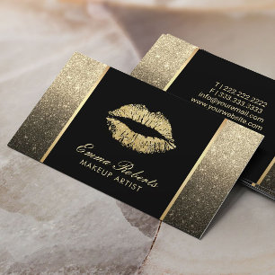 Makeup Artist Chic Lips Modern Black & Gold Ombre Visitekaartje
