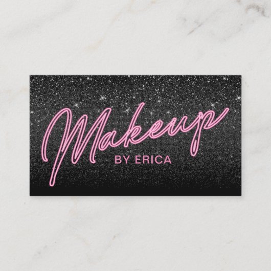 Makeup Artist Chic Neon Typography Black Glitter Visitekaartje (Voorkant)
