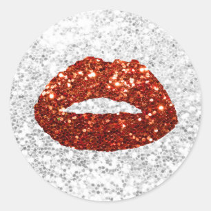 Makeup Artist Chic Red Lips Modern Silver Sequins Ronde Sticker