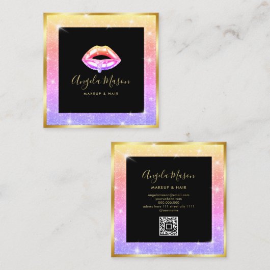 Makeup Artist Chic Salon QR Code Uniek Vierkante Visitekaartje (Voorkant / Achterkant)
