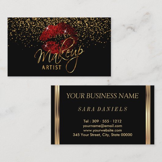 Makeup Artist Cinnamon Red Lips op zwart Visitekaartje (Voorkant / Achterkant)