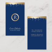 Makeup Artist Classy Gold Navy Blue Monogram Salon Visitekaartje (Voorkant / Achterkant)