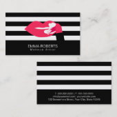 Makeup Artist Classy Modern Stripes Red Lips Visitekaartje (Voorkant / Achterkant)