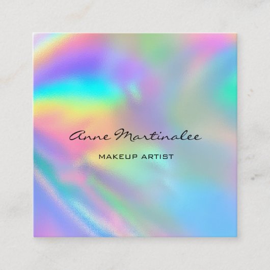 Makeup Artist Colorful Holographic Glam Vierkante Visitekaartje (Voorkant)