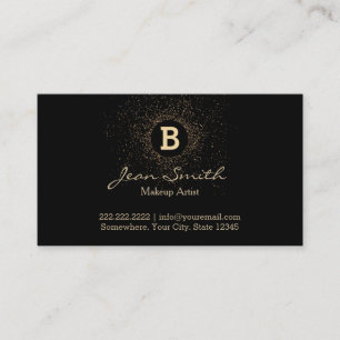 Makeup Artist Confetti Gold Monogram Modern Visitekaartje