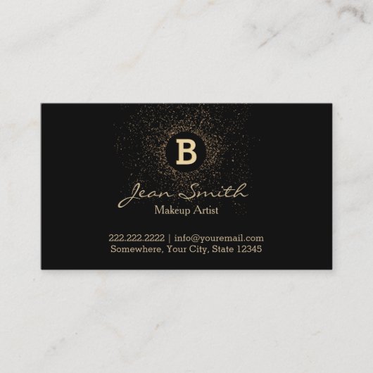 Makeup Artist Confetti Gold Monogram Modern Visitekaartje (Voorkant)