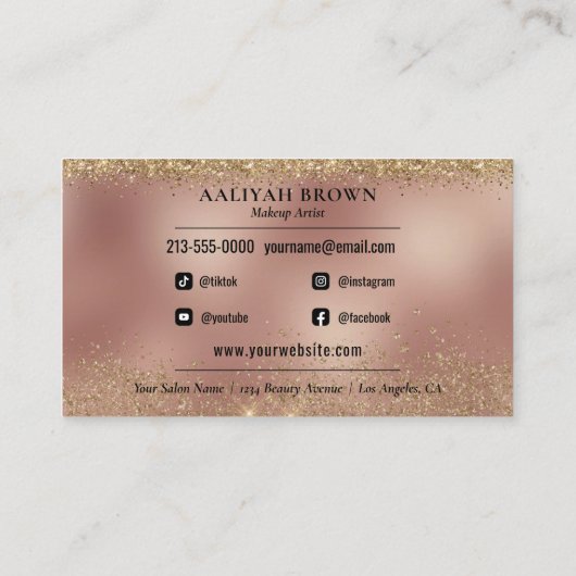 Makeup Artist Copper Gold Glam Beauty Salon Visitekaartje (Achterkant)
