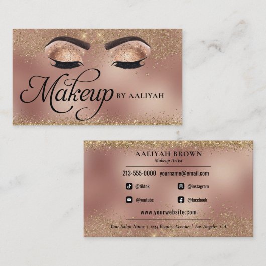 Makeup Artist Copper Gold Glam Beauty Salon Visitekaartje (Voorkant / Achterkant)