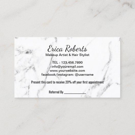 Makeup Artist Copper Typography Marble Referral (Achterkant)