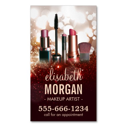 Makeup Artist Cosmetoloog Shiny Glitter Sparkle Magnetisch Visitekaartje (Voorkant Verticaal)