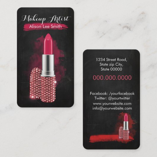 Makeup Artist/Diamonds Sparkle Lipstick Visitekaartje (Voorkant / Achterkant)