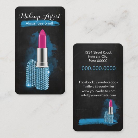 Makeup Artist/Diamonds Sparkle Lipstick Visitekaartje (Voorkant / Achterkant)