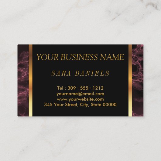 Makeup Artist Dusty Roos en Black Marble Visitekaartje (Achterkant)