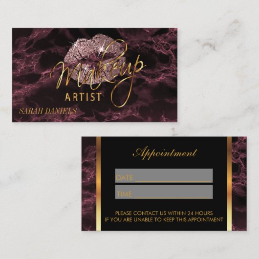 Makeup Artist Dusty Roos en Zwarte Benoeming Afsprakenkaartje (Voorkant / Achterkant)