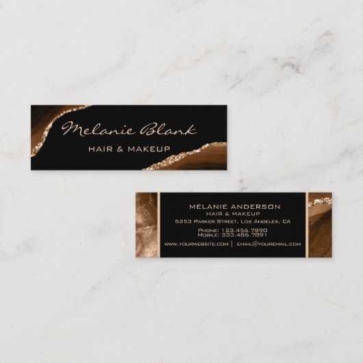 Makeup Artist Elegant Agate Black en Gold Marble Mini Visitekaartje (Voorkant / Achterkant)